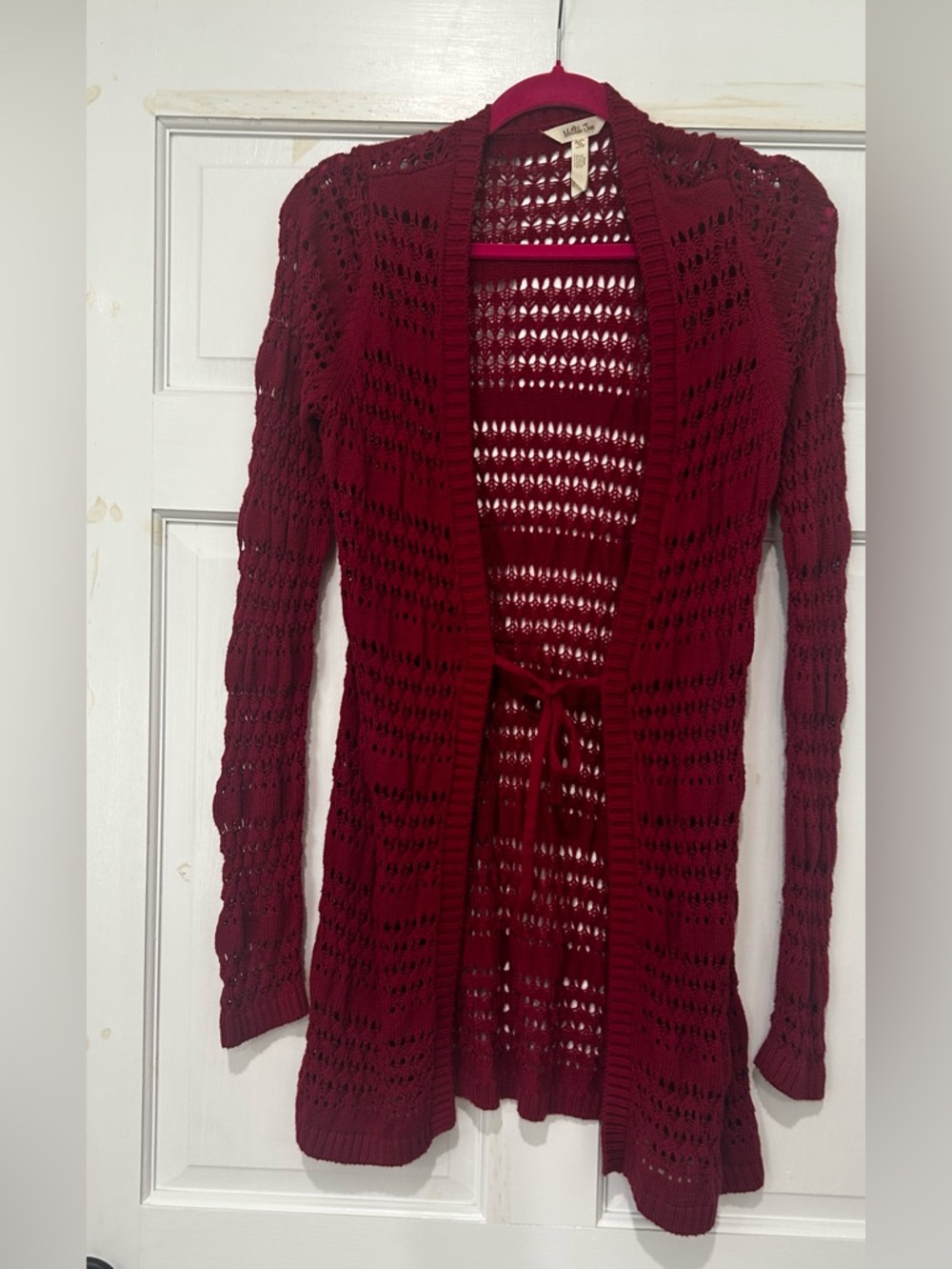 Matilda Jane Open Knit Wine Red Tie-Front Cardigan